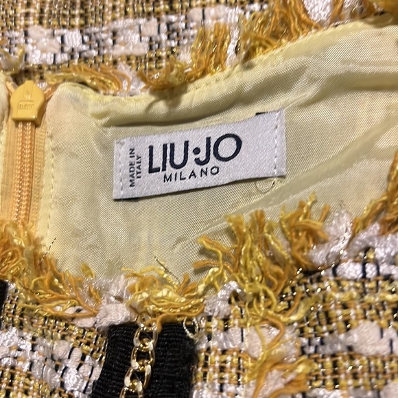 LIU JO Yellow Black Tweed Italian Couture Sustainable Fringe Mini Dress Sz: S - Picture 5 of 13